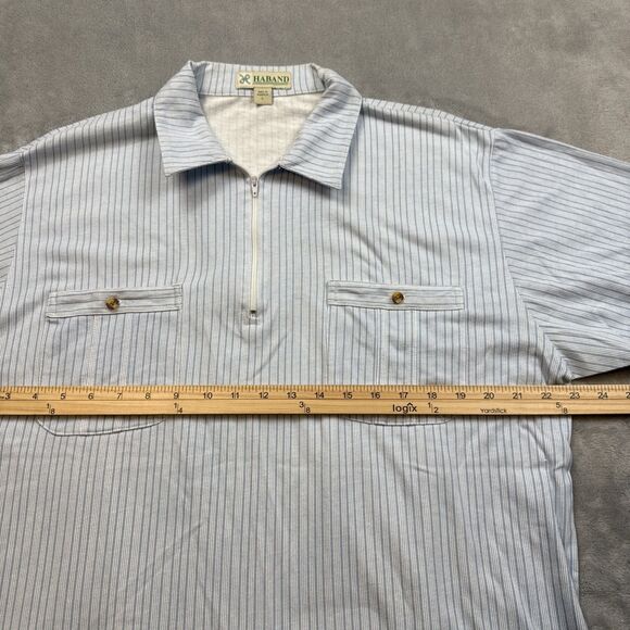Vintage Haband Mens L Zip Front Shirt Blue Stripe 70s 80s Rockabilly Retro - Picture 3 of 7